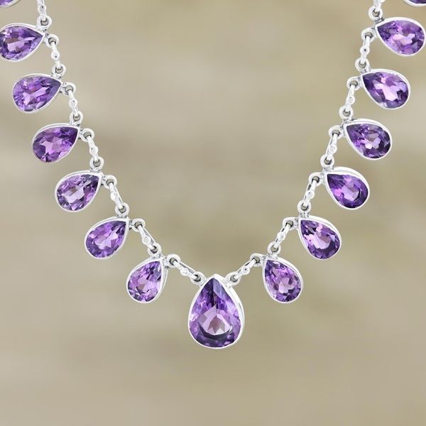 Alternate image for Sterling Silver and Amethyst Pendant Necklace Lilac Fire