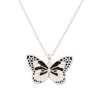 Alternate image for Black and White Sterling Silver Butterfly Pendant Necklace Butterfly Hope