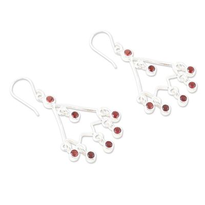 Alternate image for Sterling Silver Chandelier Earrings with Natural Garnet Gems Red Caresses