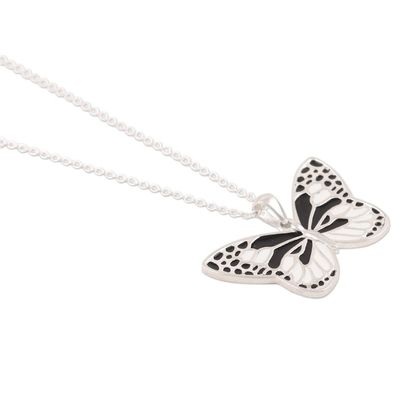 Alternate image for Black and White Sterling Silver Butterfly Pendant Necklace Butterfly Hope
