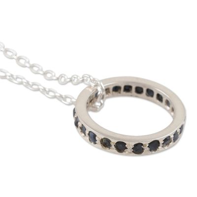 Alternate image for Artisan Crafted Blue Sapphire Rhodium Plated Silver Necklace Circle of Love