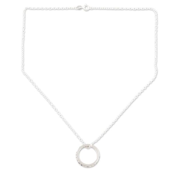 Alternate image for Artisan Crafted Blue Sapphire Rhodium Plated Silver Necklace Circle of Love