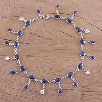 Alternate image for Handmade Lapis Lazuli and Sterling Silver Anklet from India Tidal Luster