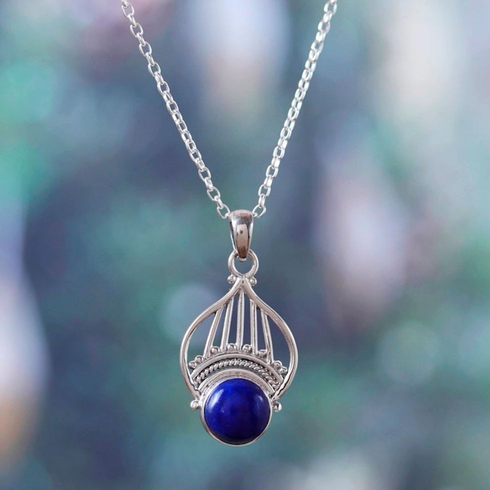 Polished Tiara-Inspired Lapis Lazuli Pendant Necklace 'Royal Tiara'