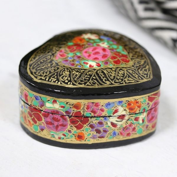 Alternate image for Hand-Painted Floral and Metallic Gold Heart Decorative Box Love of Flowers