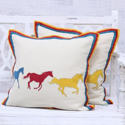Alternate image for Horse Themed Cotton Cushion Covers from India Pair Post Time