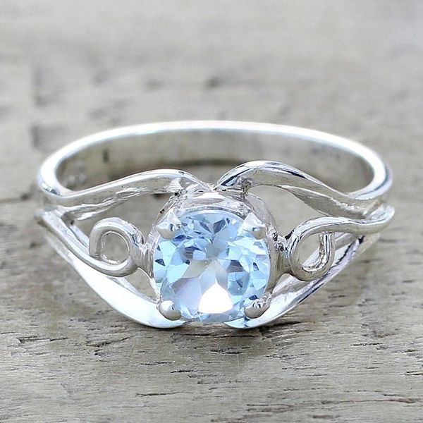 Alternate image for Artisan Crafted Blue Topaz Single Stone Ring from India Blue Winds