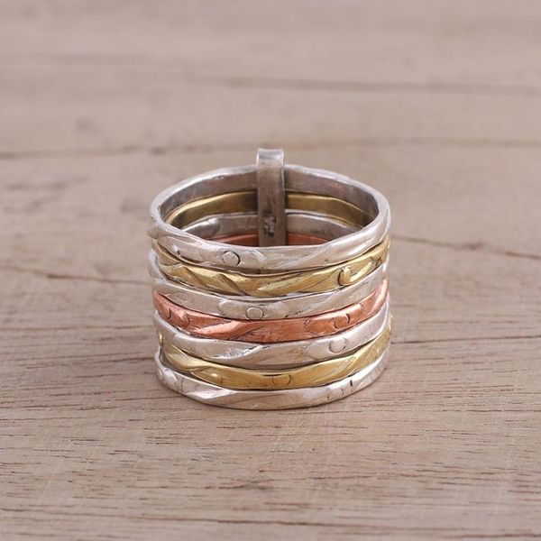 Alternate image for Sterling Silver Copper and Brass Band Ring from India Classic Alliance