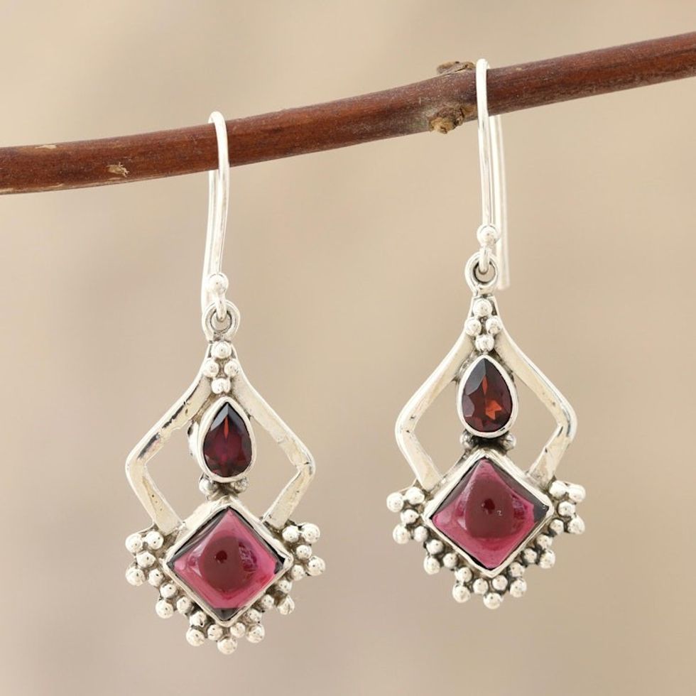 Sterling Silver and Garnet Earrings 'Red Creativity'