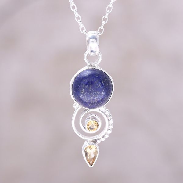 Alternate image for Citrine and Lapis Lazuli Spiral Necklace from India Majestic Spiral