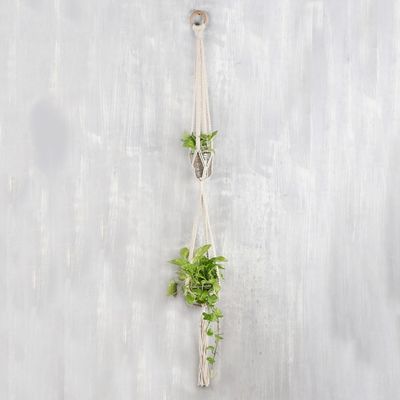 Alternate image for Handcrafted Macrame Cotton Hanging Planter with Wood Ring Natural Element