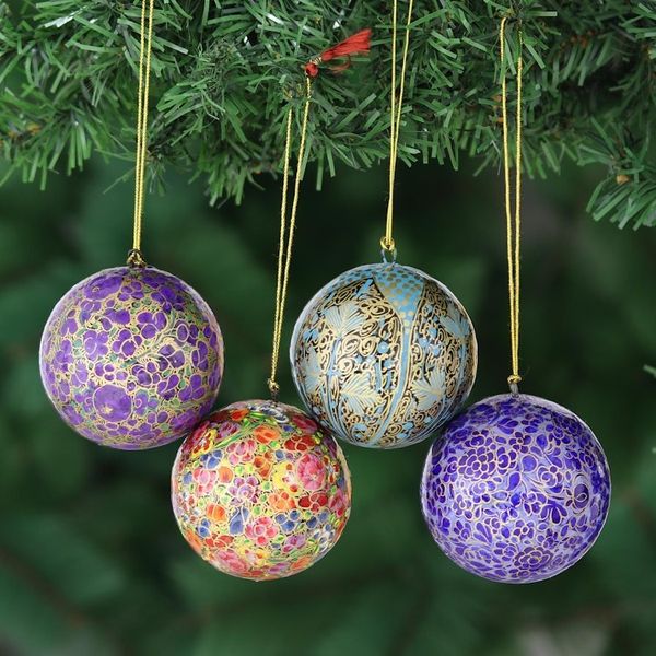 Alternate image for Handcrafted Christmas Papier Mache Ornaments Set of 4 Mughal Celebration