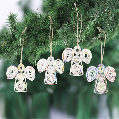 Alternate image for Set of 4 Handcrafted Eco-Friendly Angel Ornaments from India Angel Message