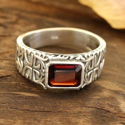 Alternate image for Mens Garnet and Sterling Silver Single-Stone Ring Majestic Strength