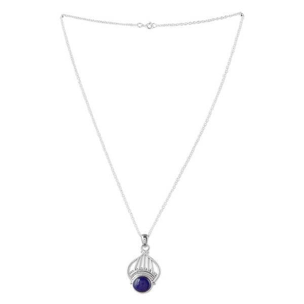 Alternate image for Polished Tiara-Inspired Lapis Lazuli Pendant Necklace Royal Tiara
