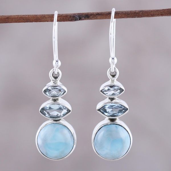 Alternate image for Larimar and Blue Topaz Dangle Earrings from India Peaceful Dazzle