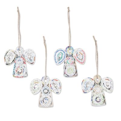 Alternate image for Set of 4 Handcrafted Eco-Friendly Angel Ornaments from India Angel Message