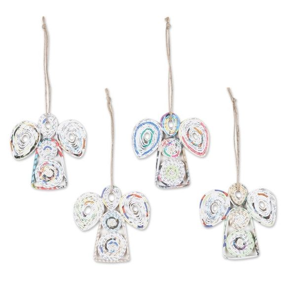 Alternate image for Set of 4 Handcrafted Eco-Friendly Angel Ornaments from India Angel Message