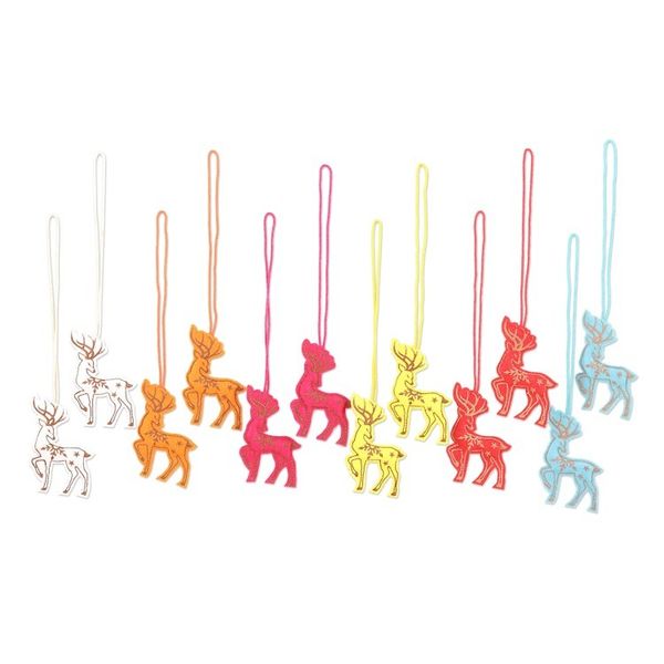 Alternate image for Embroidered Wool Reindeer Holiday Ornaments Set of 12 Reindeer Dance