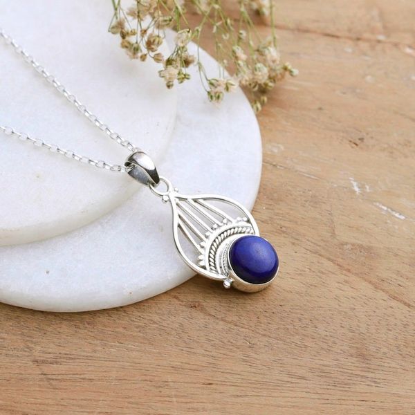 Alternate image for Polished Tiara-Inspired Lapis Lazuli Pendant Necklace Royal Tiara