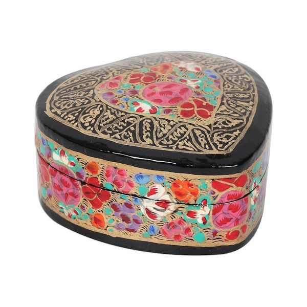 Alternate image for Hand-Painted Floral and Metallic Gold Heart Decorative Box Love of Flowers