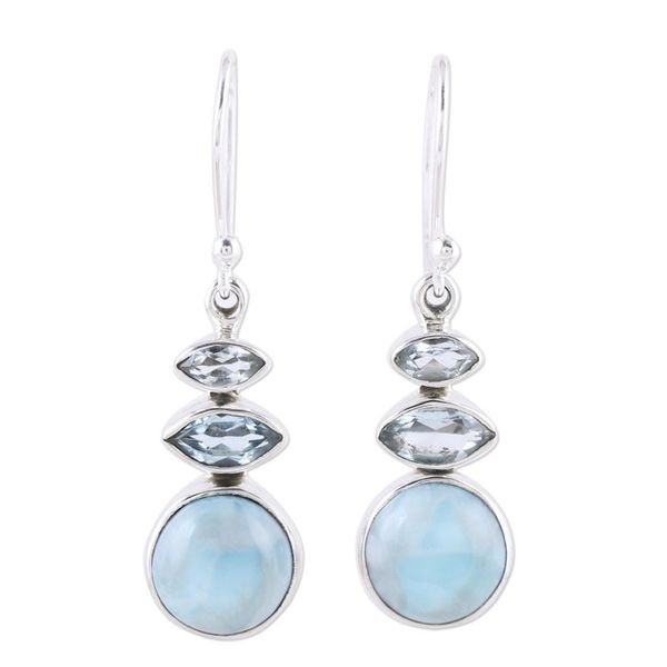 Alternate image for Larimar and Blue Topaz Dangle Earrings from India Peaceful Dazzle