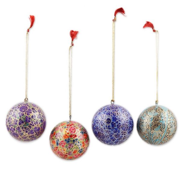 Alternate image for Handcrafted Christmas Papier Mache Ornaments Set of 4 Mughal Celebration
