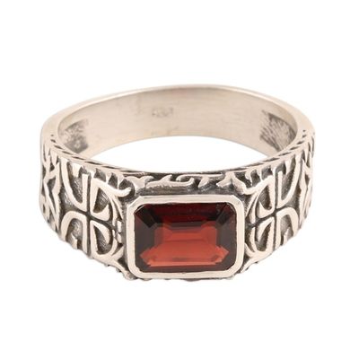Alternate image for Mens Garnet and Sterling Silver Single-Stone Ring Majestic Strength