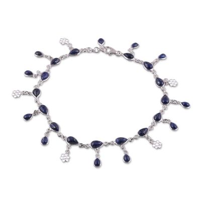 Alternate image for Handmade Lapis Lazuli and Sterling Silver Anklet from India Tidal Luster