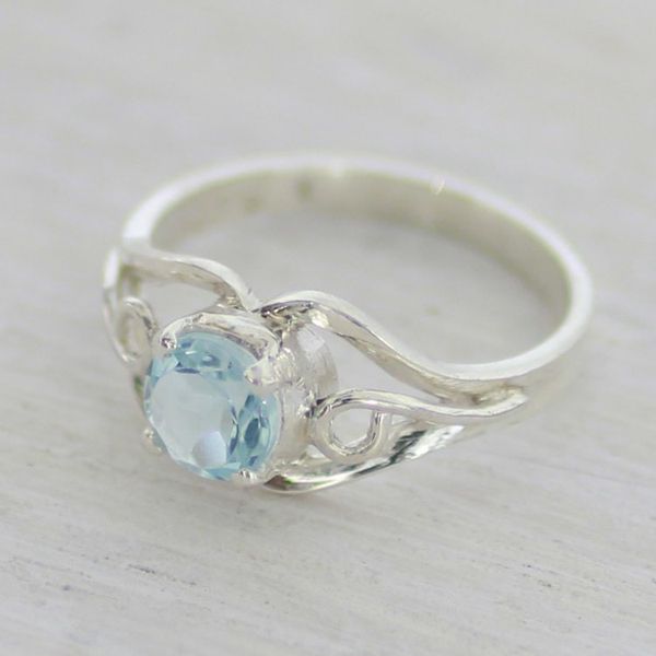 Alternate image for Artisan Crafted Blue Topaz Single Stone Ring from India Blue Winds
