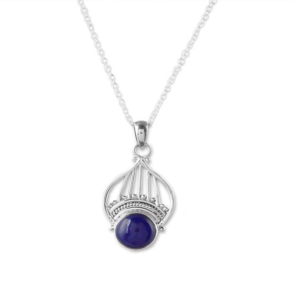 Alternate image for Polished Tiara-Inspired Lapis Lazuli Pendant Necklace Royal Tiara
