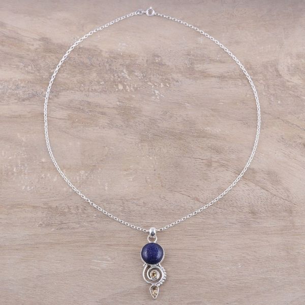 Alternate image for Citrine and Lapis Lazuli Spiral Necklace from India Majestic Spiral