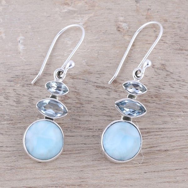Alternate image for Larimar and Blue Topaz Dangle Earrings from India Peaceful Dazzle