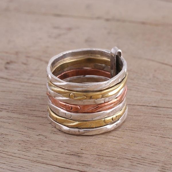 Alternate image for Sterling Silver Copper and Brass Band Ring from India Classic Alliance