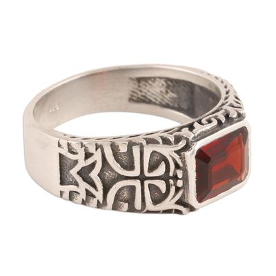 Alternate image for Mens Garnet and Sterling Silver Single-Stone Ring Majestic Strength
