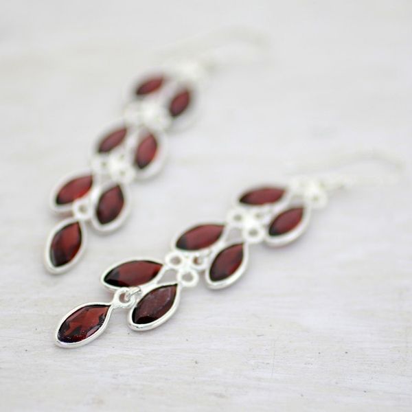 Alternate image for Garnet and Sterling Silver Dangle Earrings from India Sparkling Red Leaves