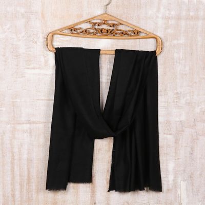 Alternate image for Black Wool and Silk Blend Kashmir Shawl Kashmiri Night