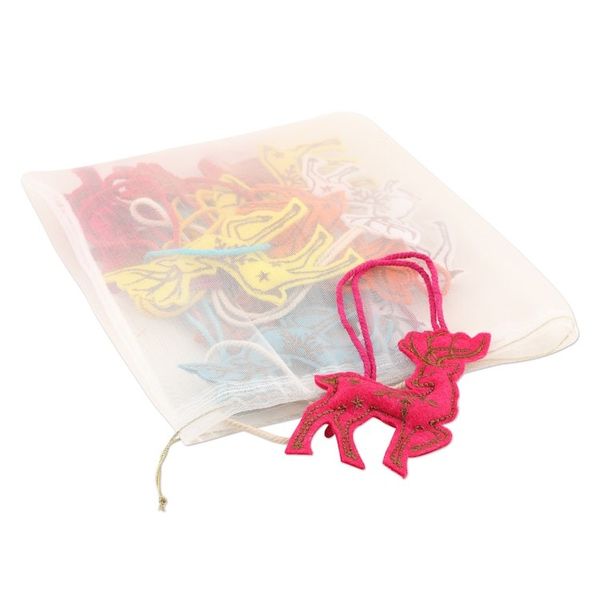 Alternate image for Embroidered Wool Reindeer Holiday Ornaments Set of 12 Reindeer Dance