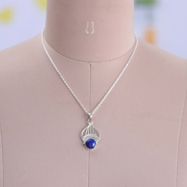 Alternate image for Polished Tiara-Inspired Lapis Lazuli Pendant Necklace Royal Tiara
