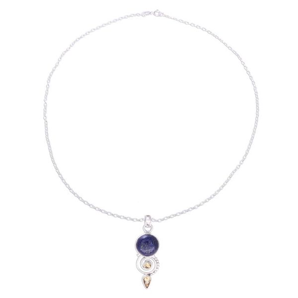 Alternate image for Citrine and Lapis Lazuli Spiral Necklace from India Majestic Spiral