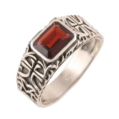 Alternate image for Mens Garnet and Sterling Silver Single-Stone Ring Majestic Strength