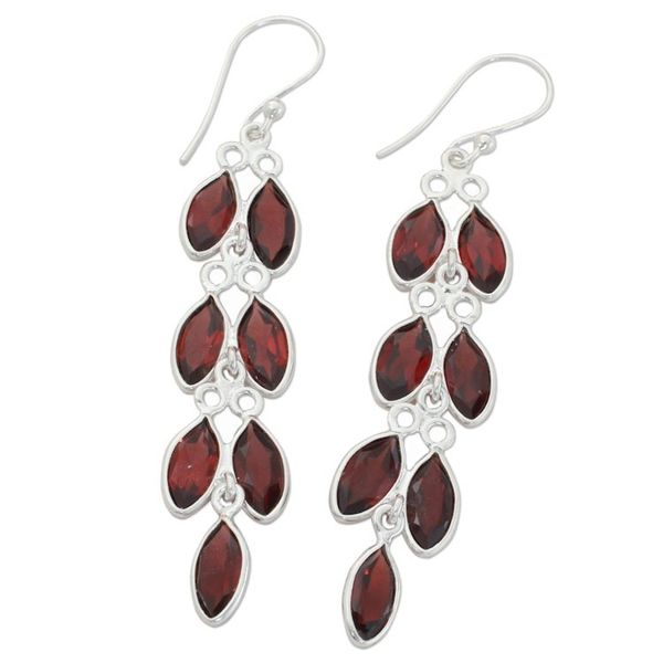 Alternate image for Garnet and Sterling Silver Dangle Earrings from India Sparkling Red Leaves