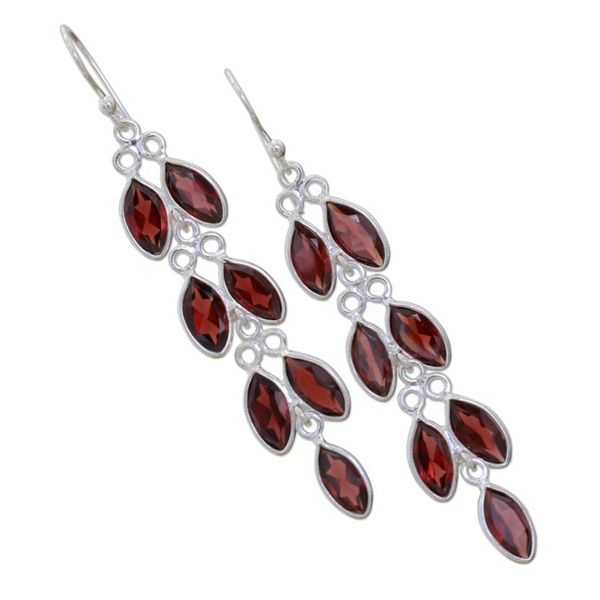 Alternate image for Garnet and Sterling Silver Dangle Earrings from India Sparkling Red Leaves