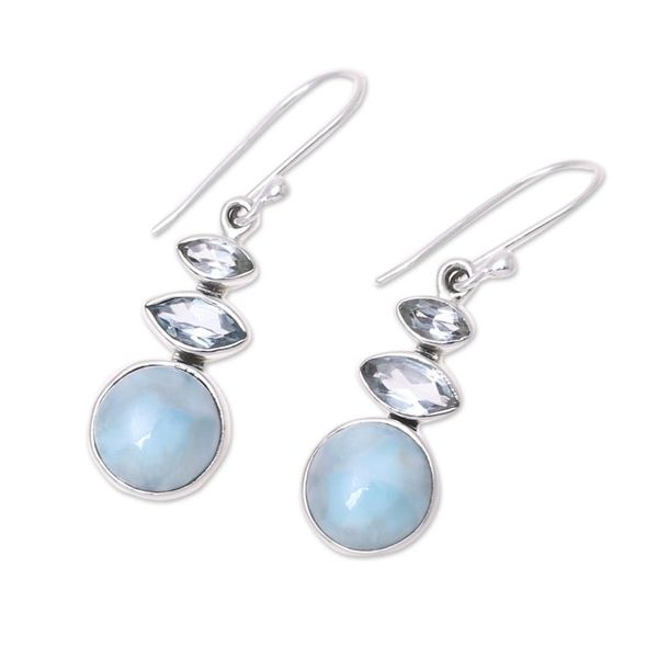 Alternate image for Larimar and Blue Topaz Dangle Earrings from India Peaceful Dazzle