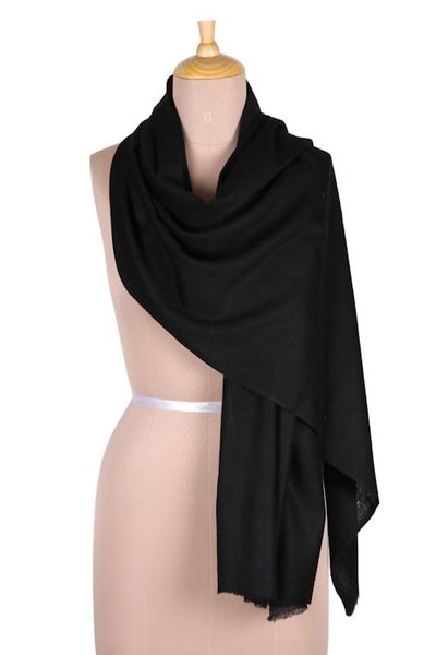 Alternate image for Black Wool and Silk Blend Kashmir Shawl Kashmiri Night