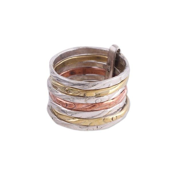 Alternate image for Sterling Silver Copper and Brass Band Ring from India Classic Alliance