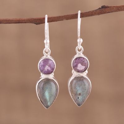Alternate image for Labradorite and Amethyst Dangle Earrings from India Dazzling Alliance