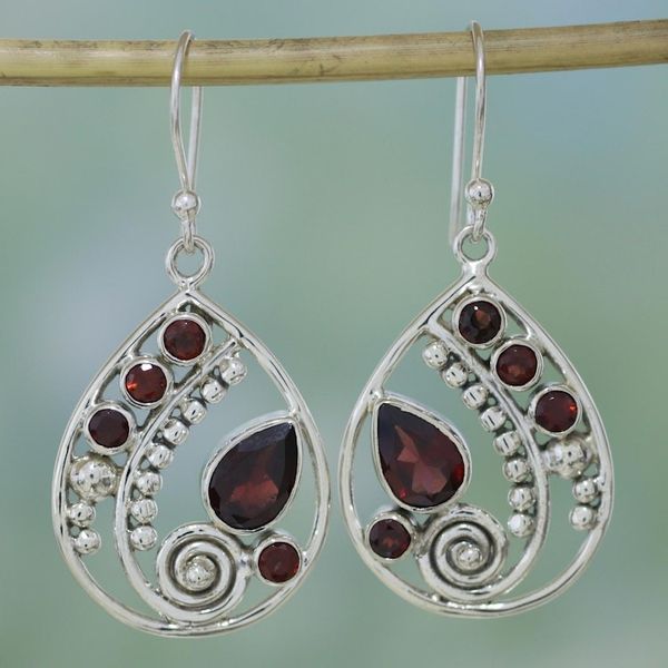 Alternate image for Garnet and Sterling Silver Dangle Earrings from India Scarlet Dew