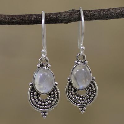Alternate image for Natural Rainbow Moonstone Dangle Earrings from India Undying Beauty