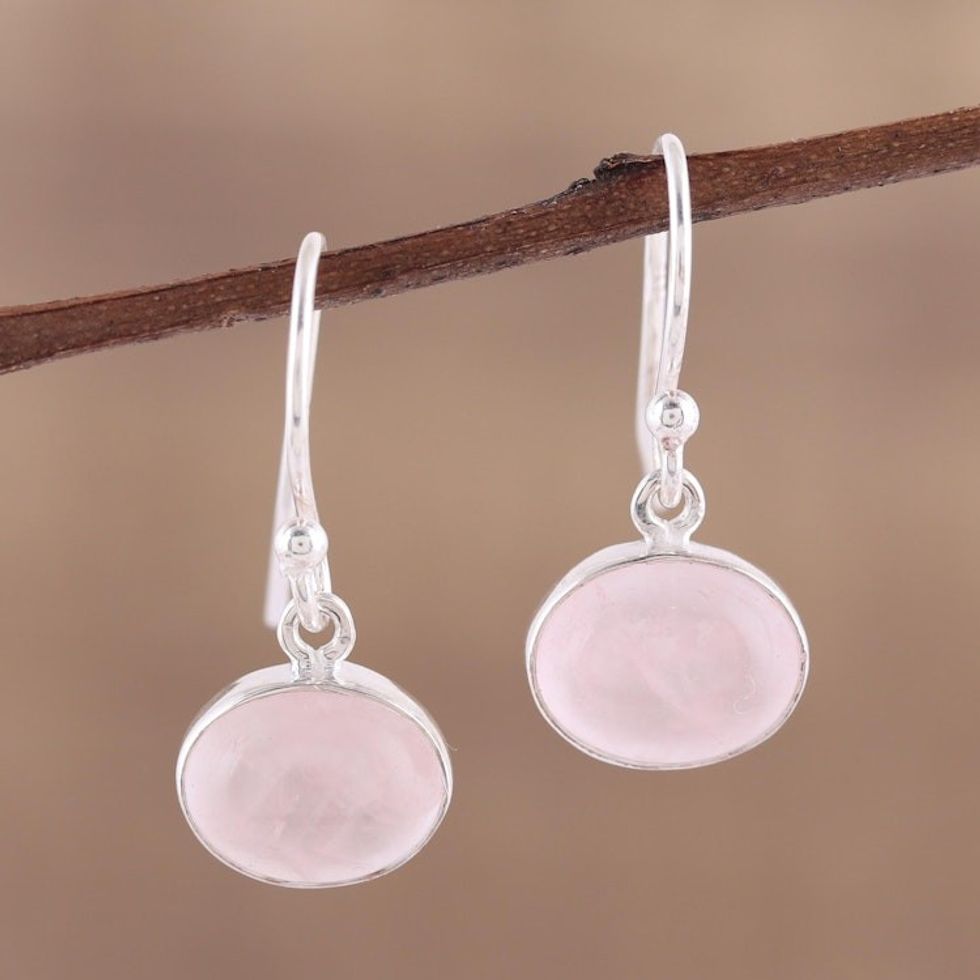 Dangle Earrings with Sterling Silver and Rose Quartz 'Pink Aurora'